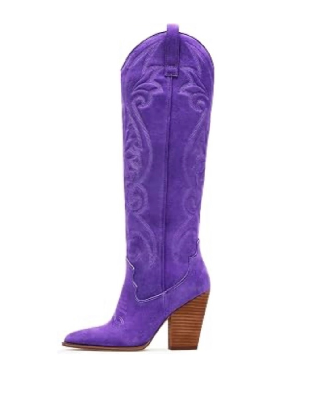 Women's Purple Suede Knee-High Heeled Boot